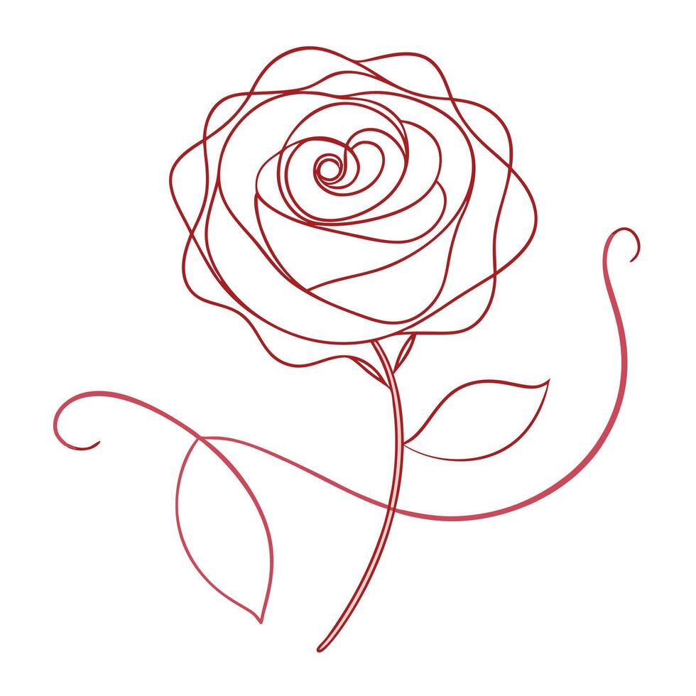 Elegant Rose Outline in Red on White Background, Continuous Line Art Flower vector