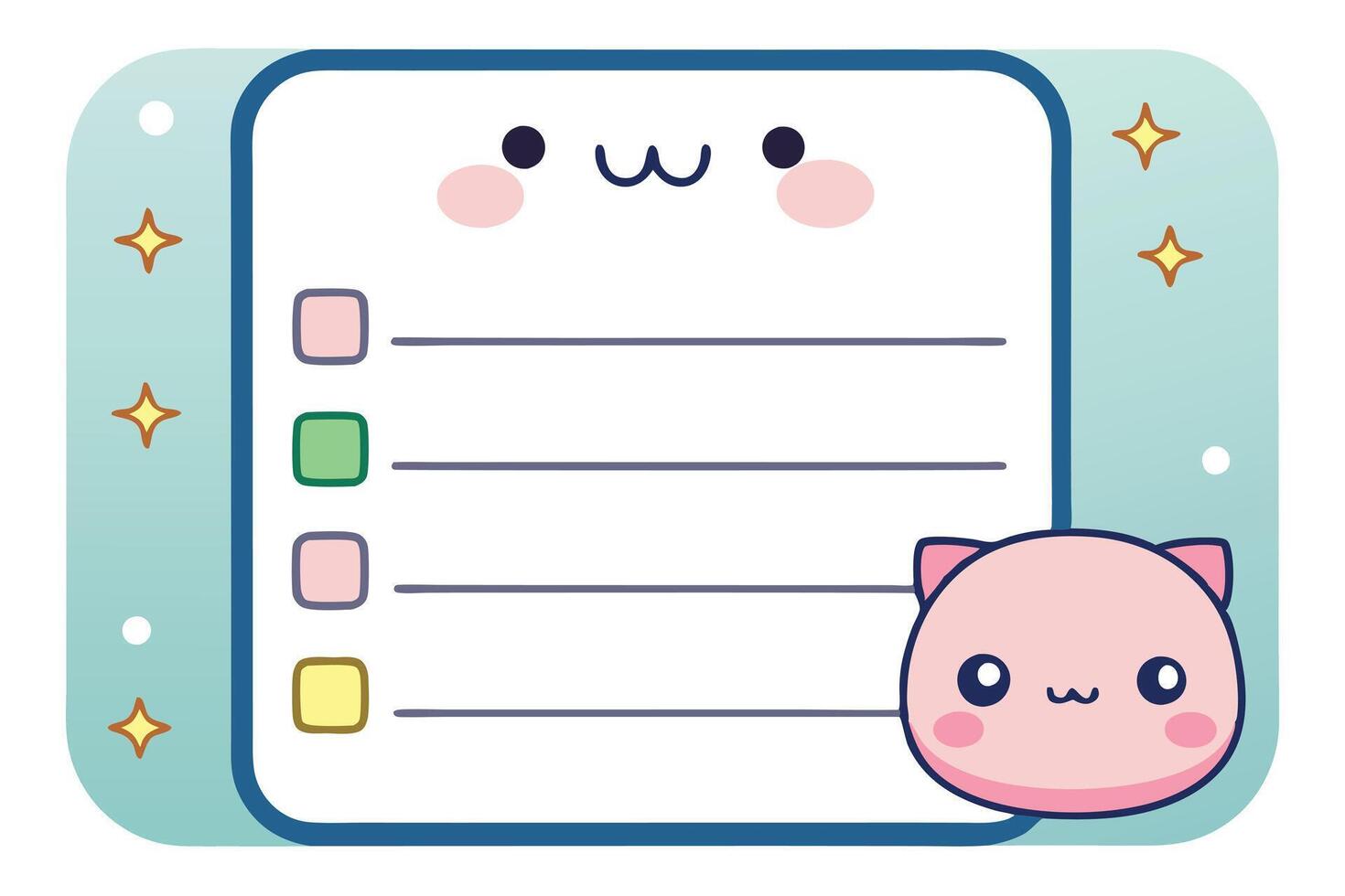 Cute ToDo List Layout with Kawaii Cat and Checkboxes on Light Blue Background vector