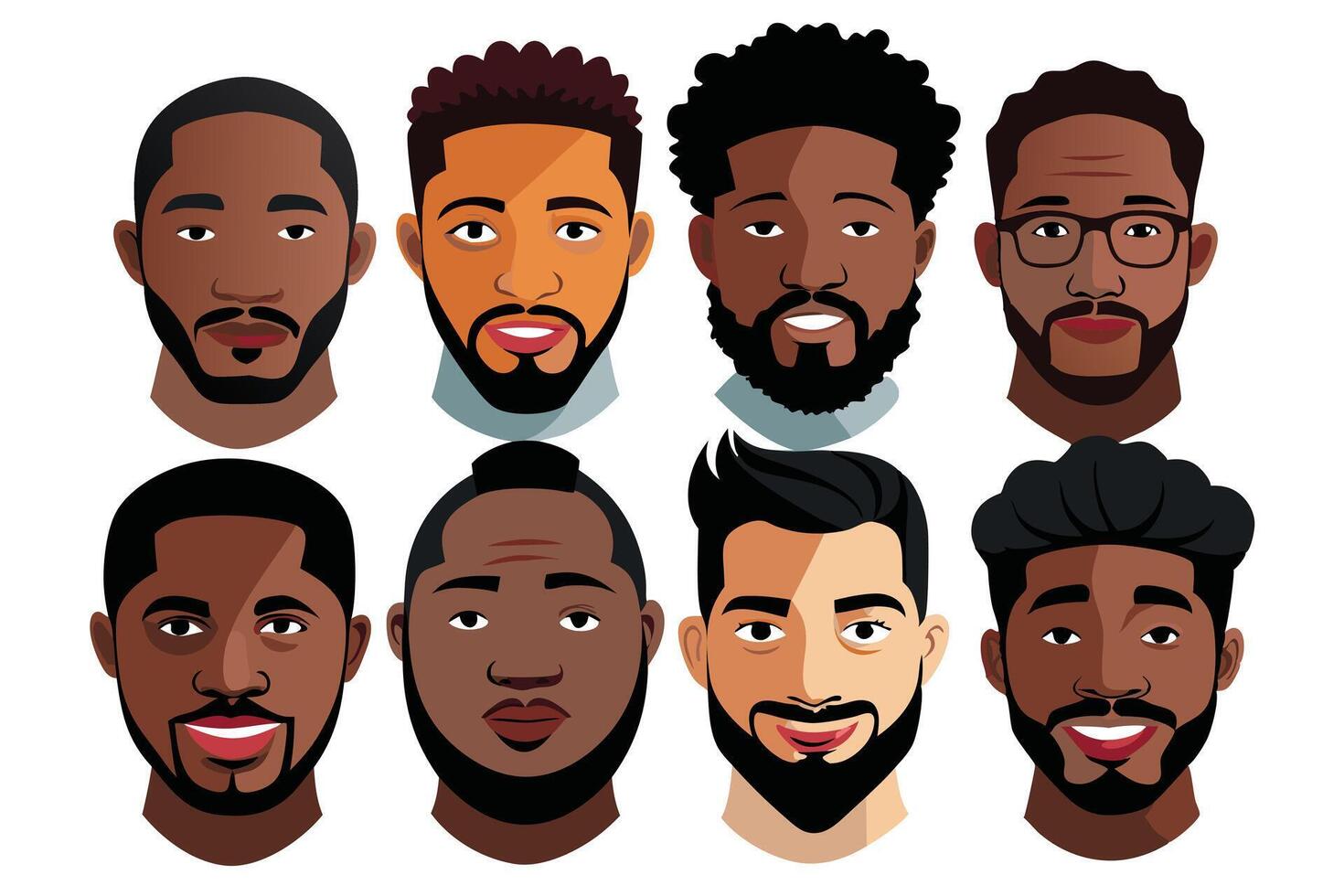 Diverse Collection of Illustrated African American Men Portraits on White Background vector