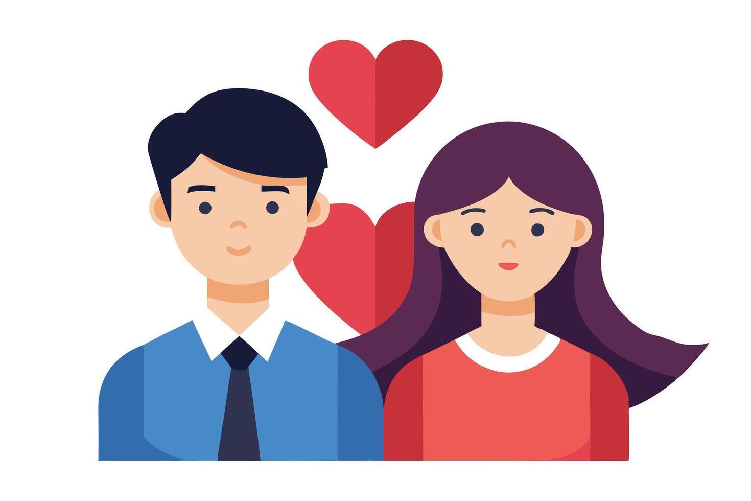 Flat Cartoon Couple with Hearts on White Background, Design vector