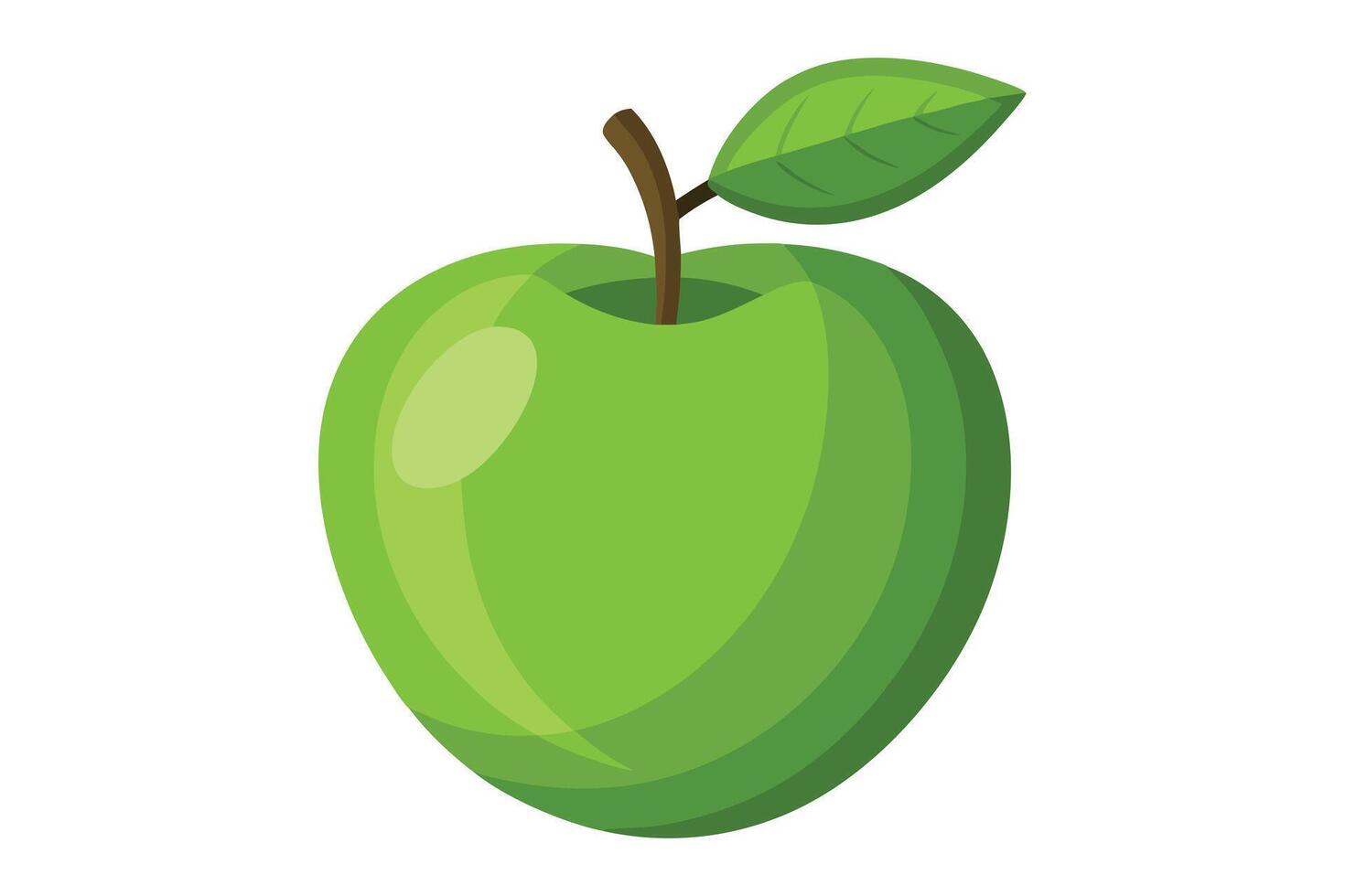 Fresh Green Apple Fruit with Leaf, Healthy Diet Icon on White Backdrop vector