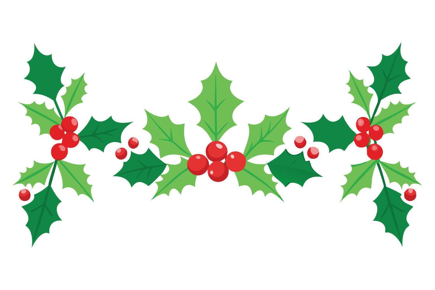 Decorative Holly Berry Foliage Border With Red Berries on a White Background vector