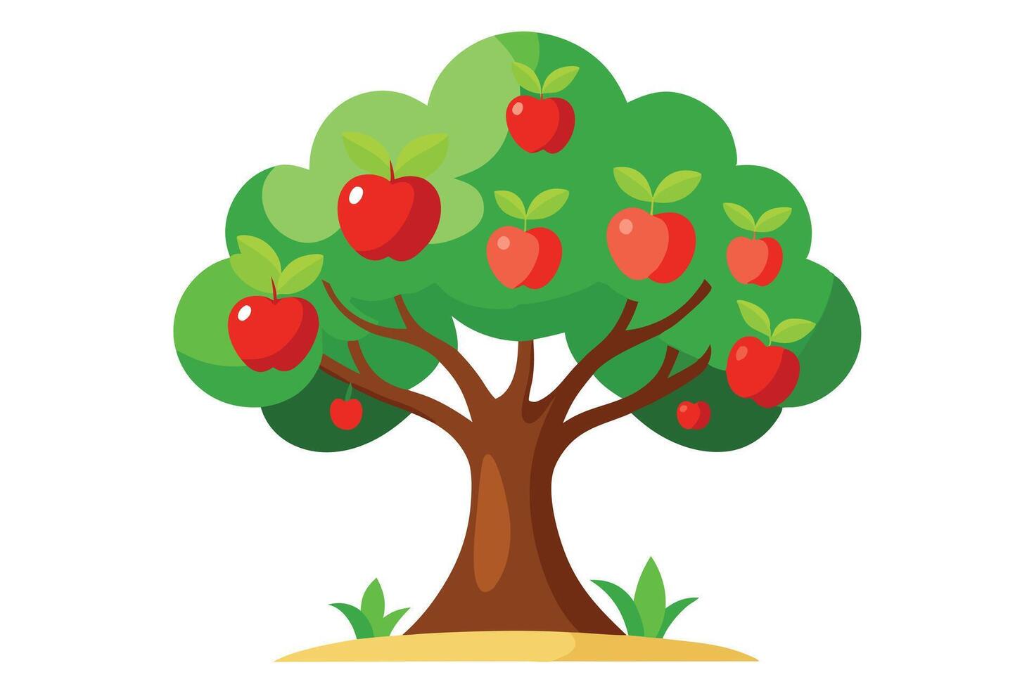 Apple Tree Cartoon with Ripe Red Fruit and Green Leaves on Isolated White Background vector