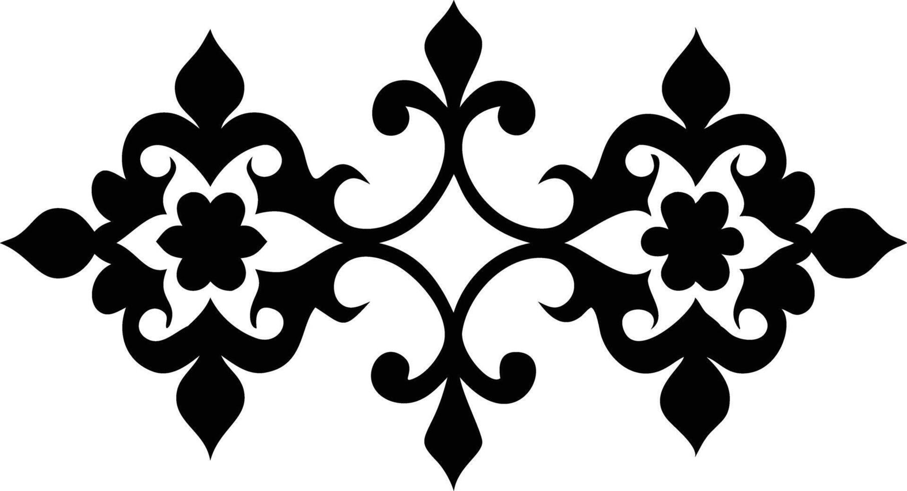 Black Floral Ornament with Swirls on White Background Symmetry Art Design vector