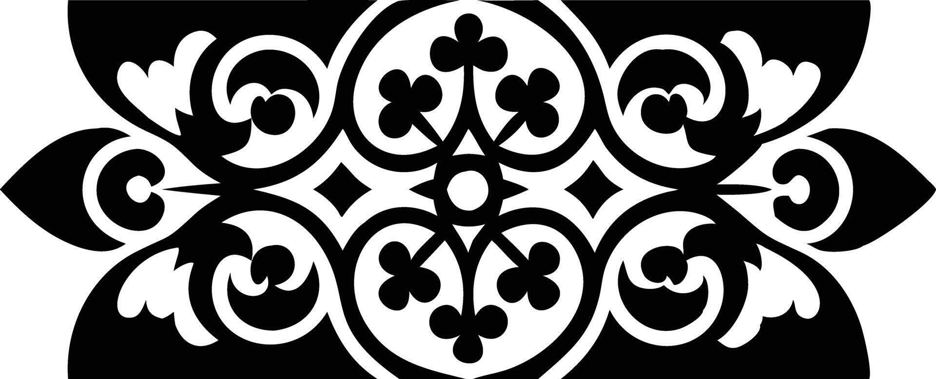 Symmetrical Floral Pattern in Black and White with Decorative Scrollwork Design vector