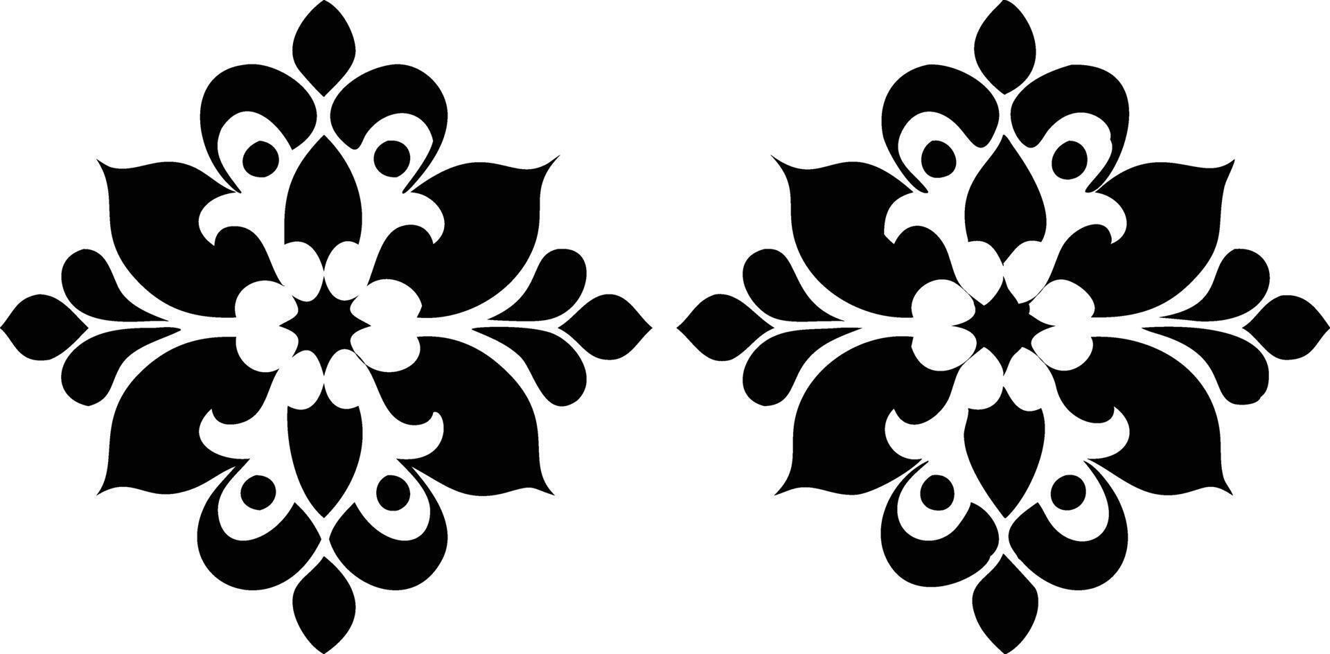 Twin Black Ornate Medallions Isolated on a Clean White Background Decorative Element vector