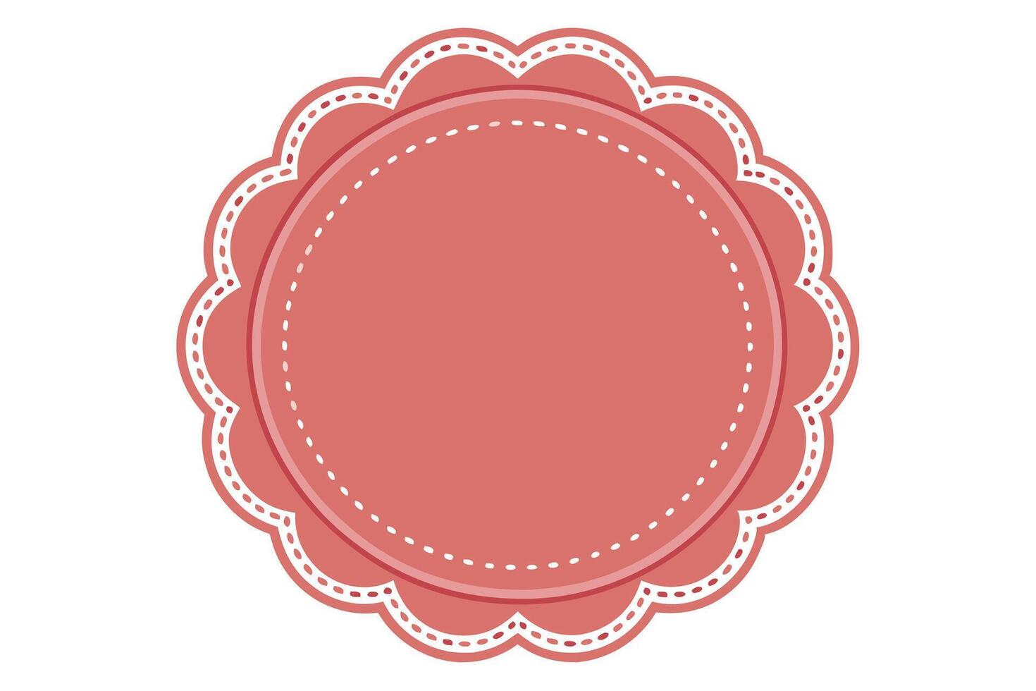 Decorative Coral Scalloped Circle Border with White Trim on White Background vector