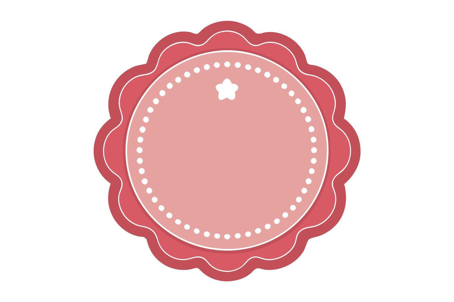 Pink Floral Badge with Star Center, Cute Scalloped Edge on White Backdrop vector
