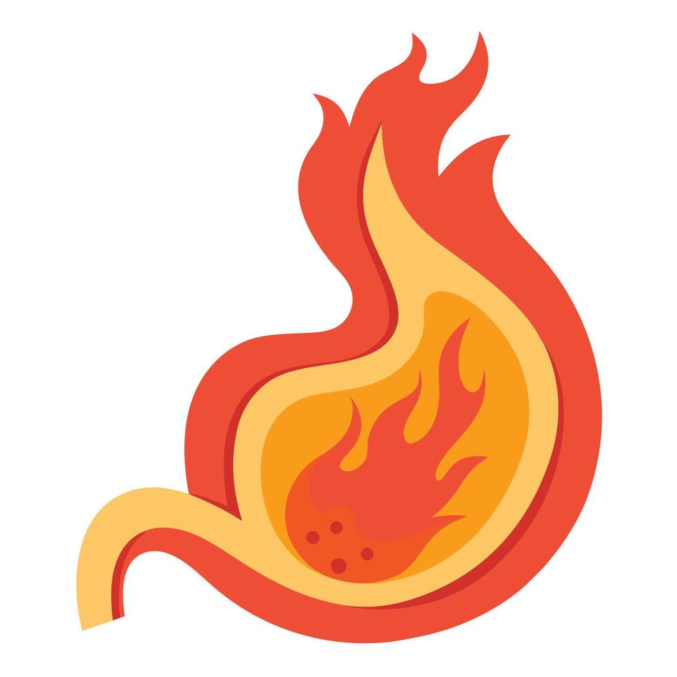 Burning Stomach in Fiery Hues with Vibrant Orange Flames and Red Accents vector