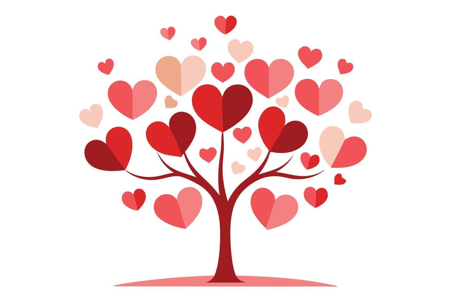 Heart Tree with Red and Pink Hearts, Love Foliage on White Background vector