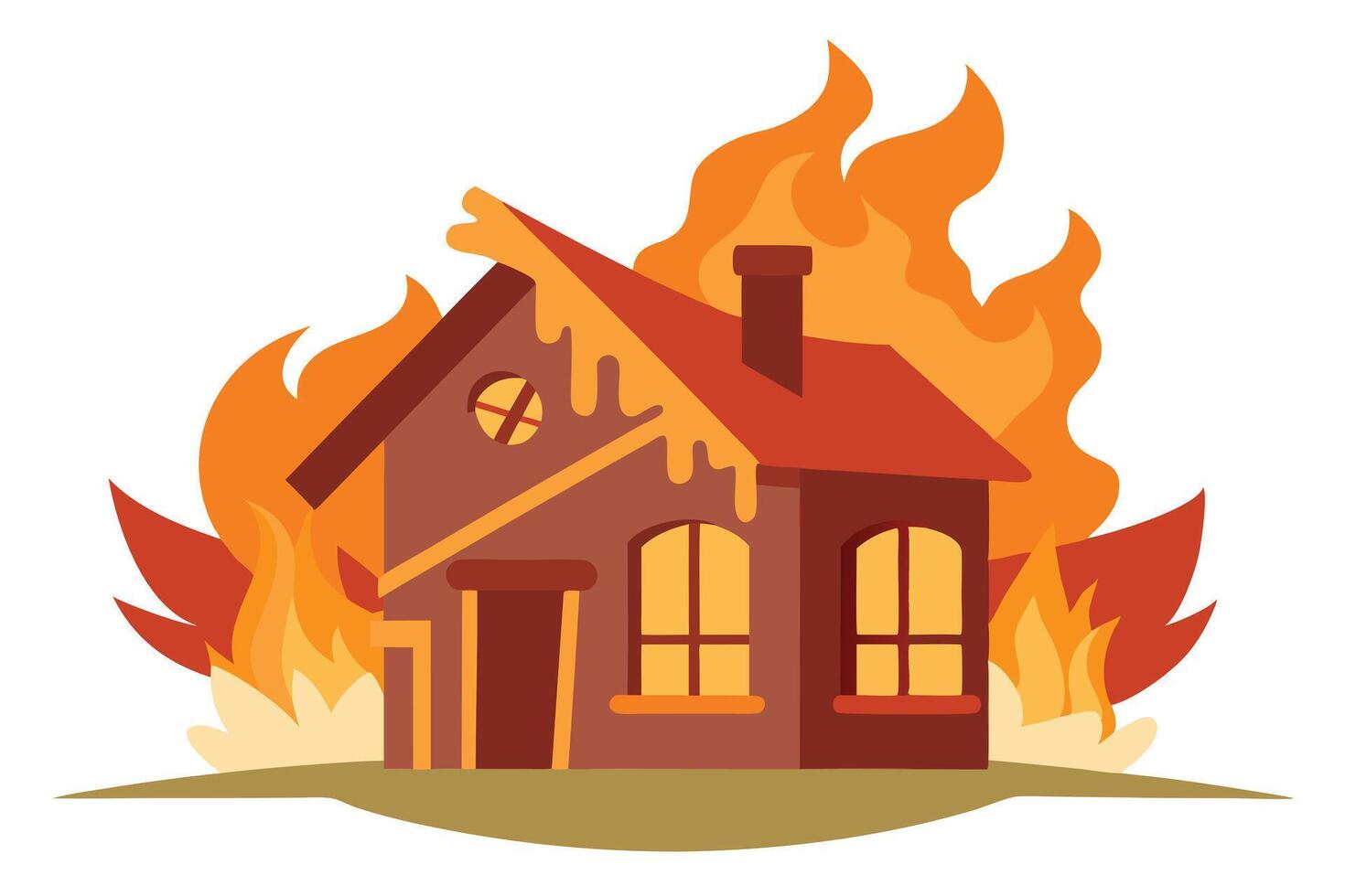 Cartoon House Engulfed in Orange Flames, Flat Design on White Background vector