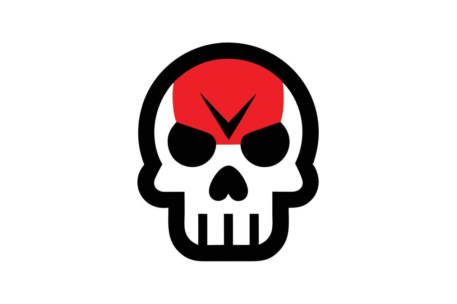Skull With Red Mark Graphic, Black Outline and Eyes on White Background vector
