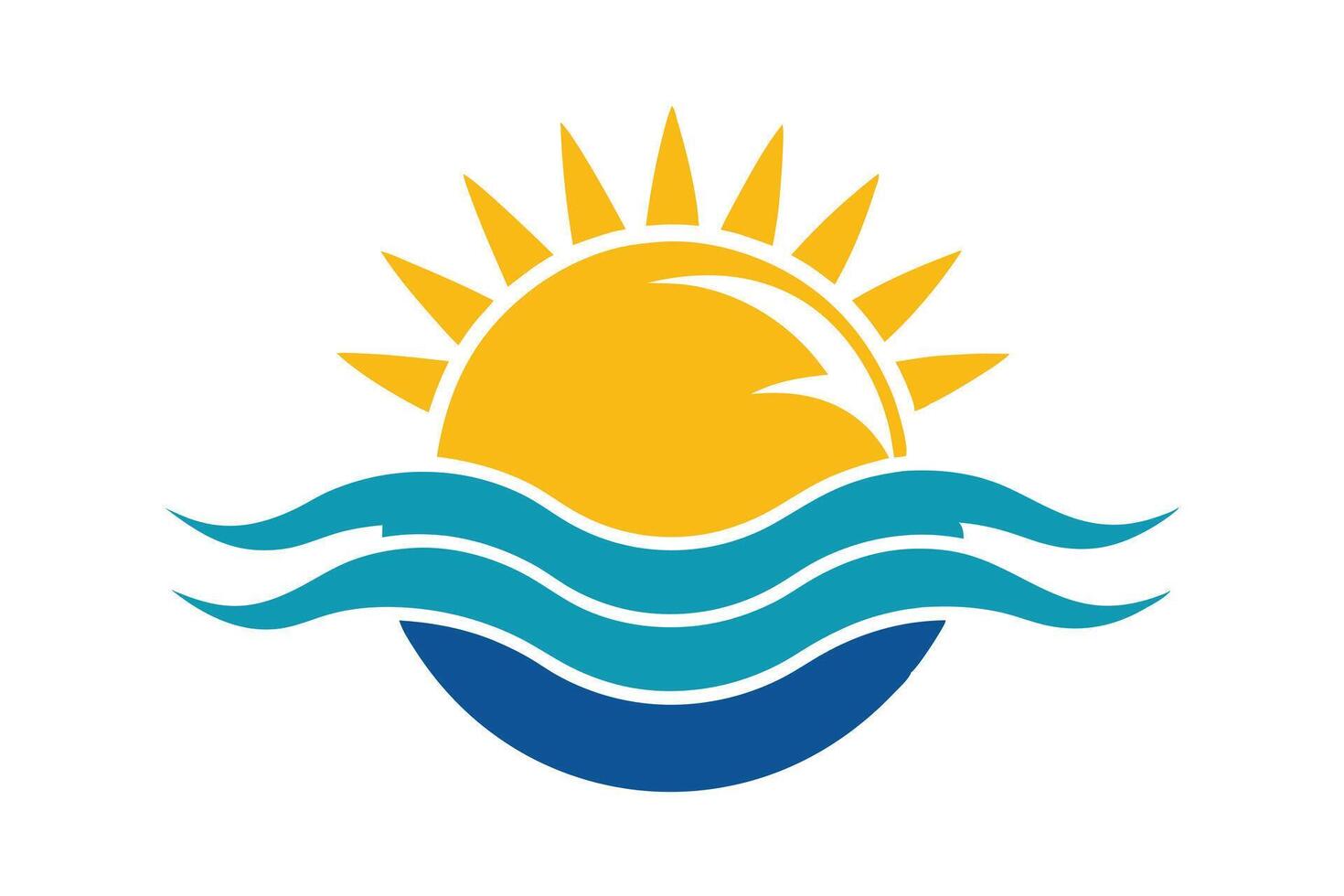 Shining Yellow Sun Above Wavy Blue Water on a White Background Icon vector
