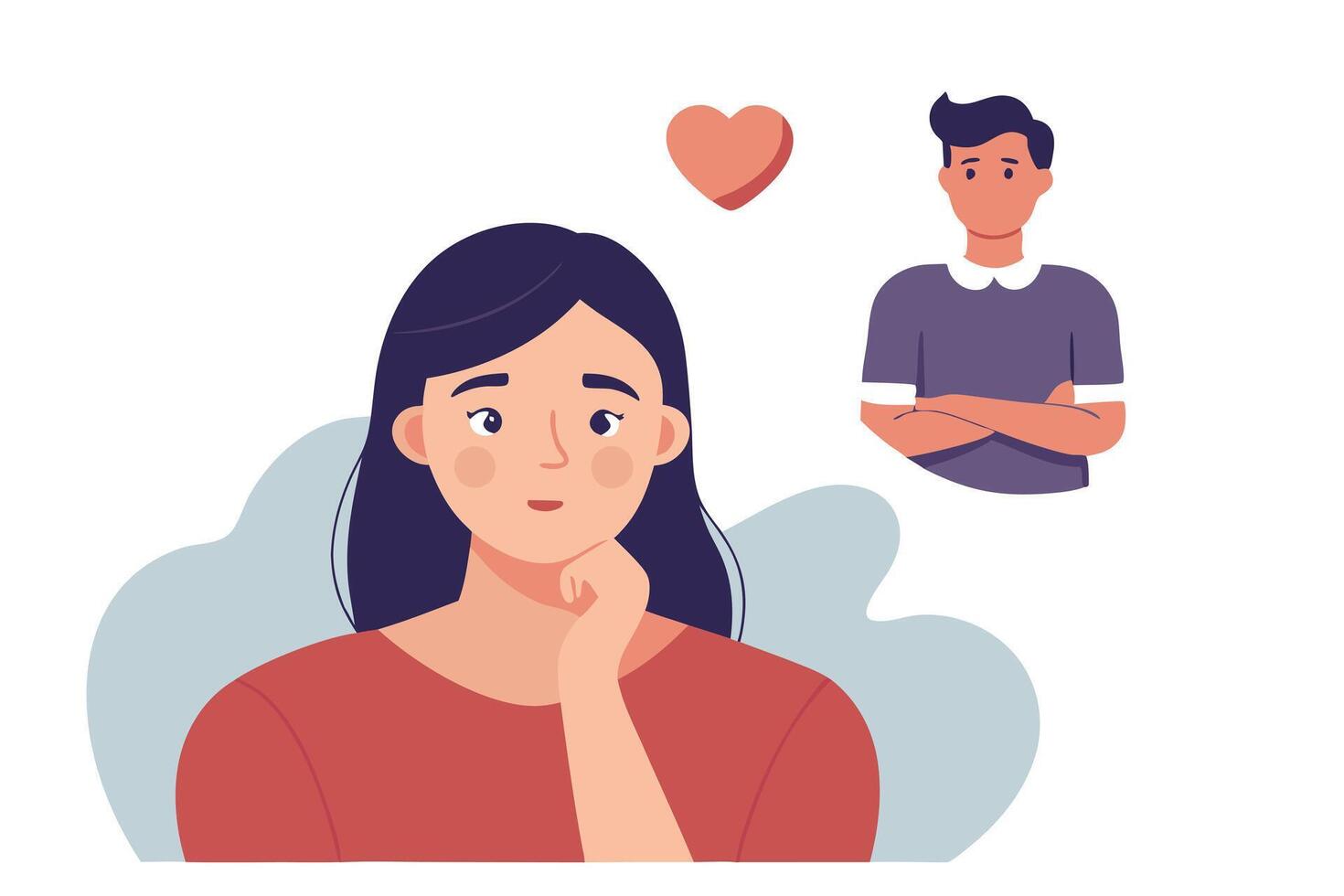 Woman Leaning on Hand with Man and Heart Shape on White Background vector