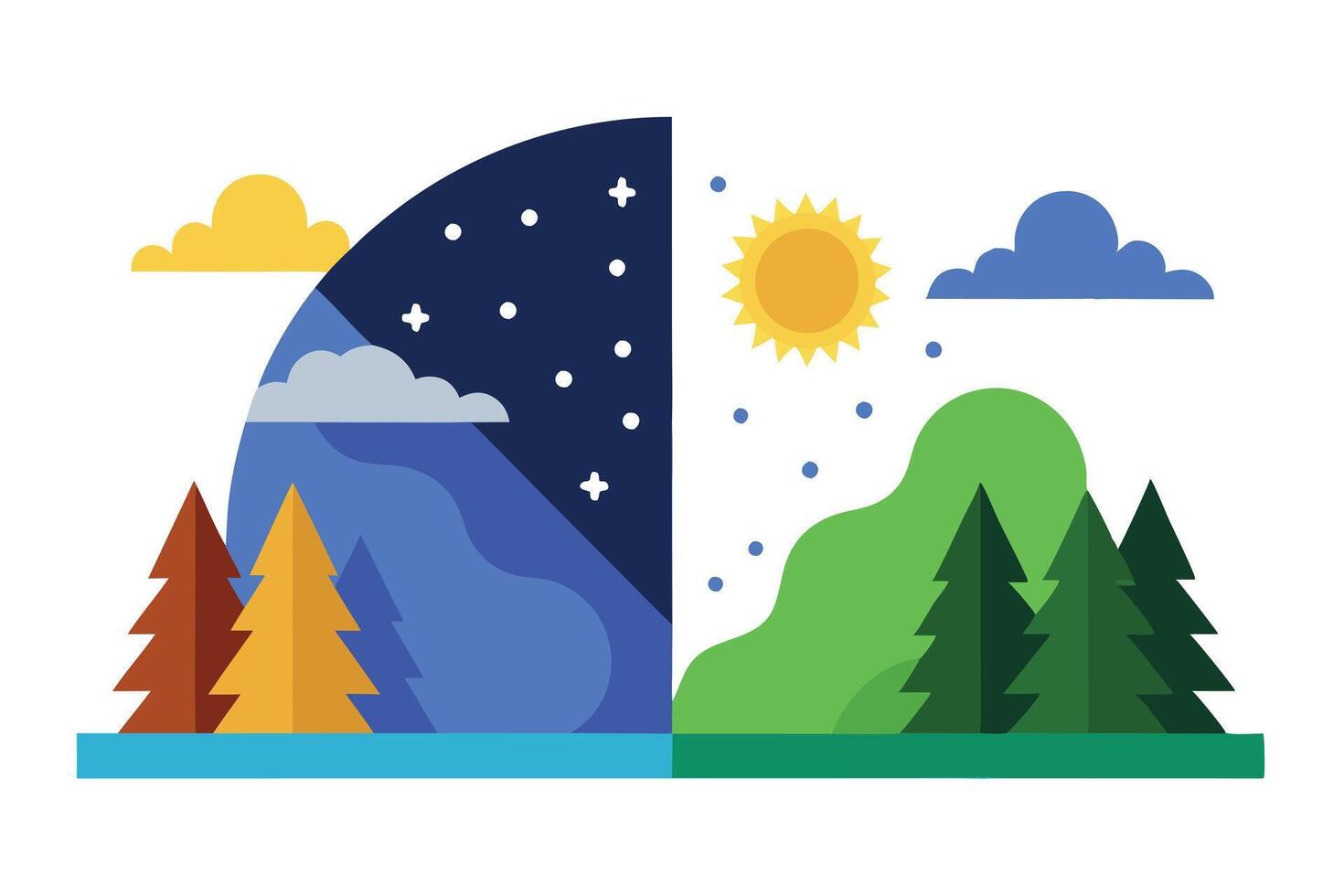 Flat of Day and Night Landscape with Trees and Nature vector