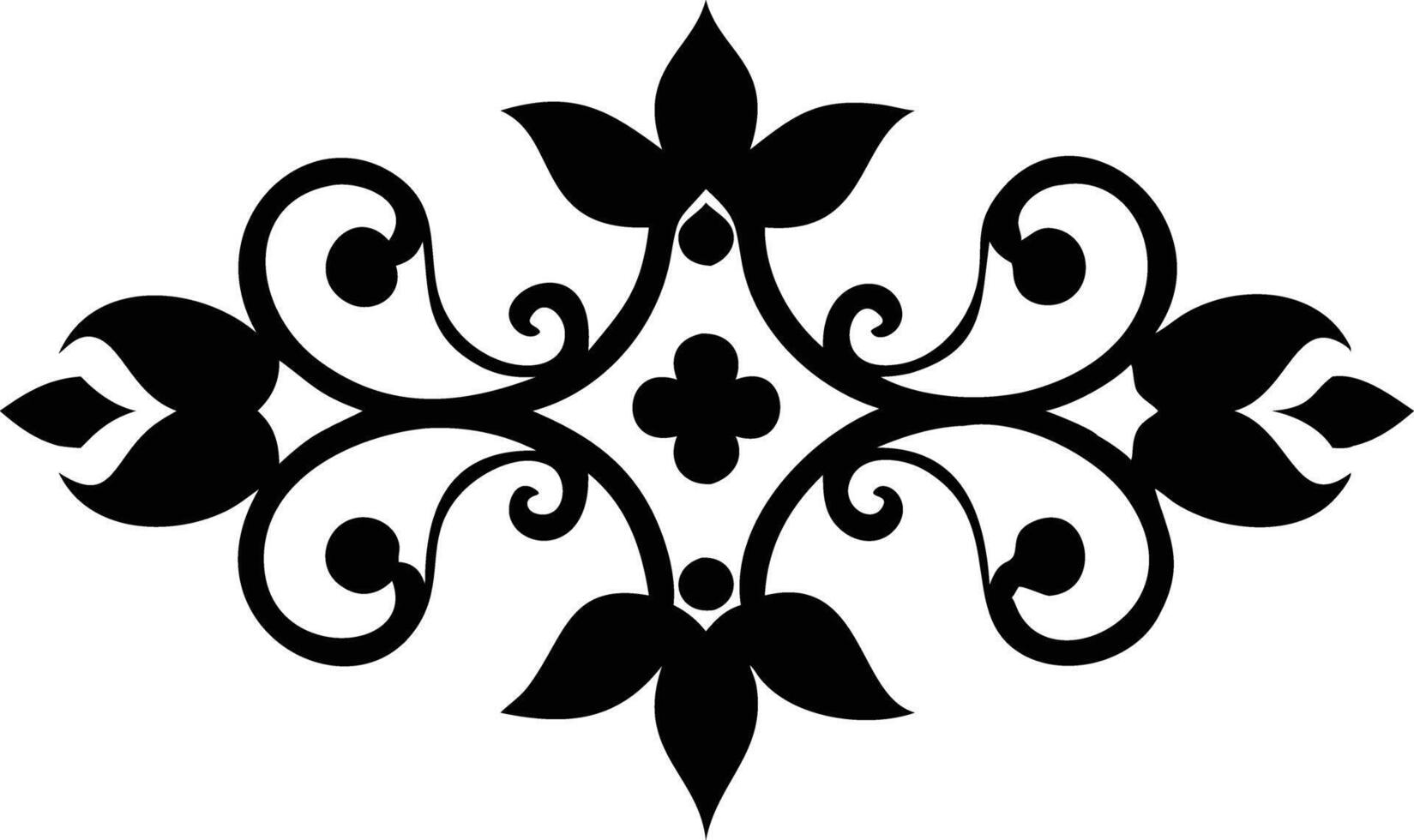 Ornate Floral Element, Black Silhouette, Decorative Flourish on White Backdrop vector