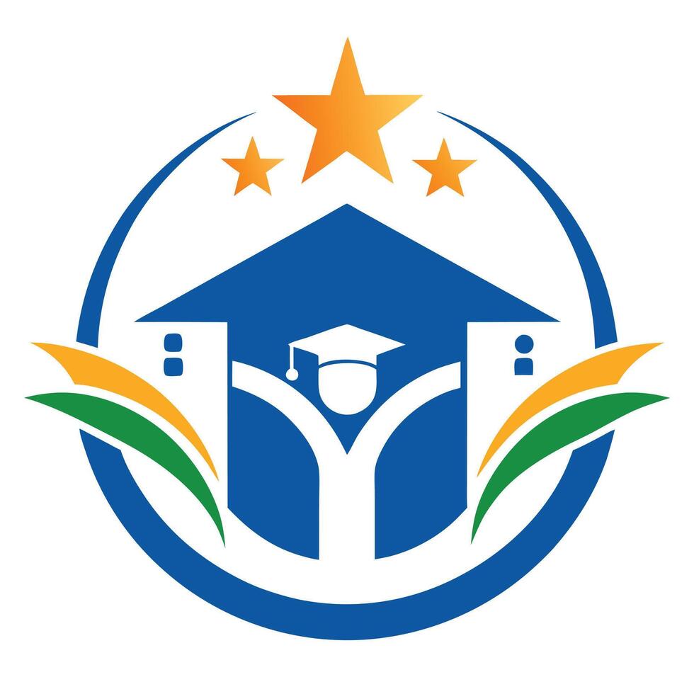Student Graduation Cap Inside Blue House with Stars on White Background vector