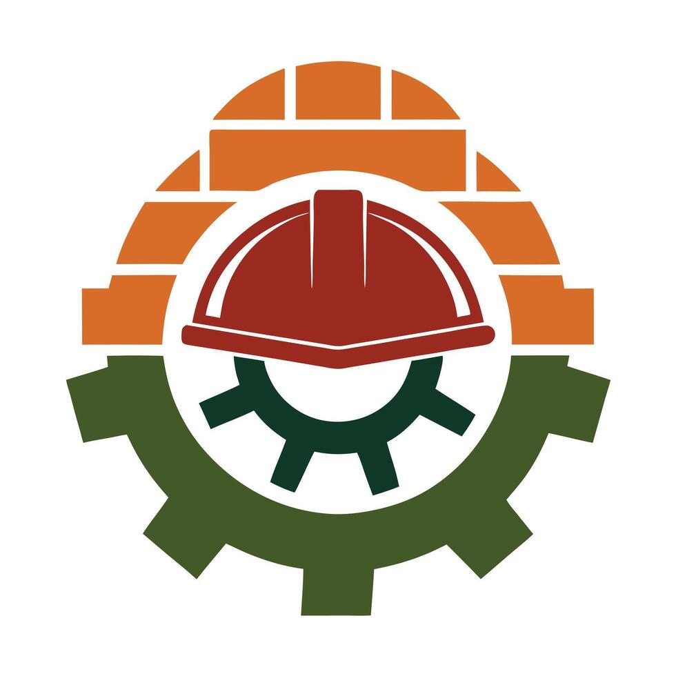 Abstract Building Industry with Construction Helmet Gear and Brick Arch vector