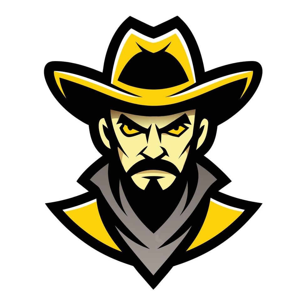 Cartoon Cowboy with Intense Gaze, Yellow Accents, and Strong Black Outline vector