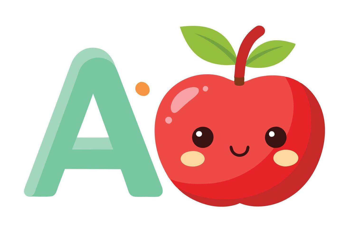 Cartoon Alphabet A Letter and Cute Red Apple on White Background vector