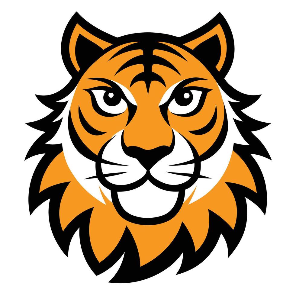 Tiger Head Cartoon Style on a White Background. Animal face vector