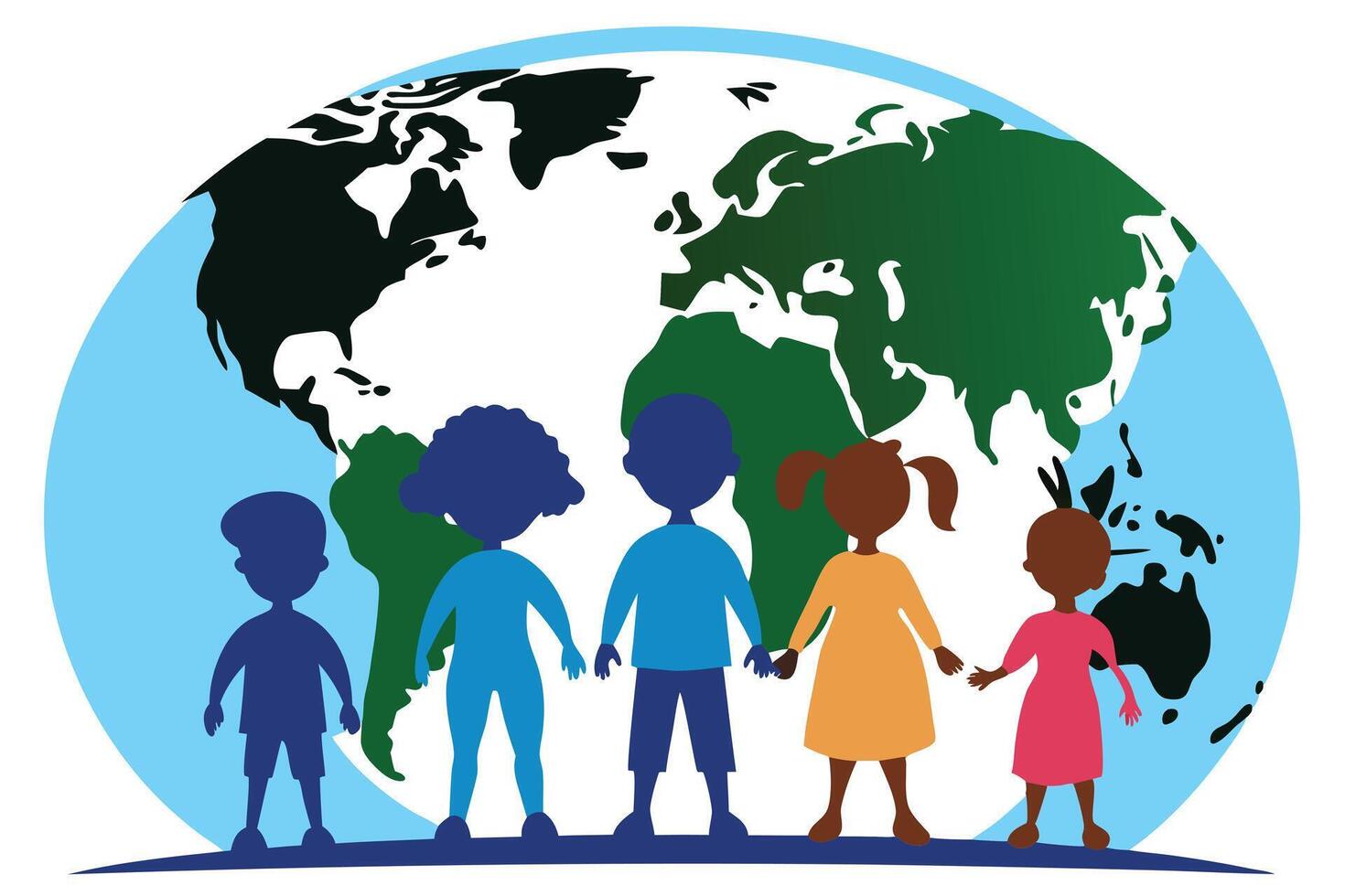 Diverse Children Holding Hands with Earth Globe in the Background vector