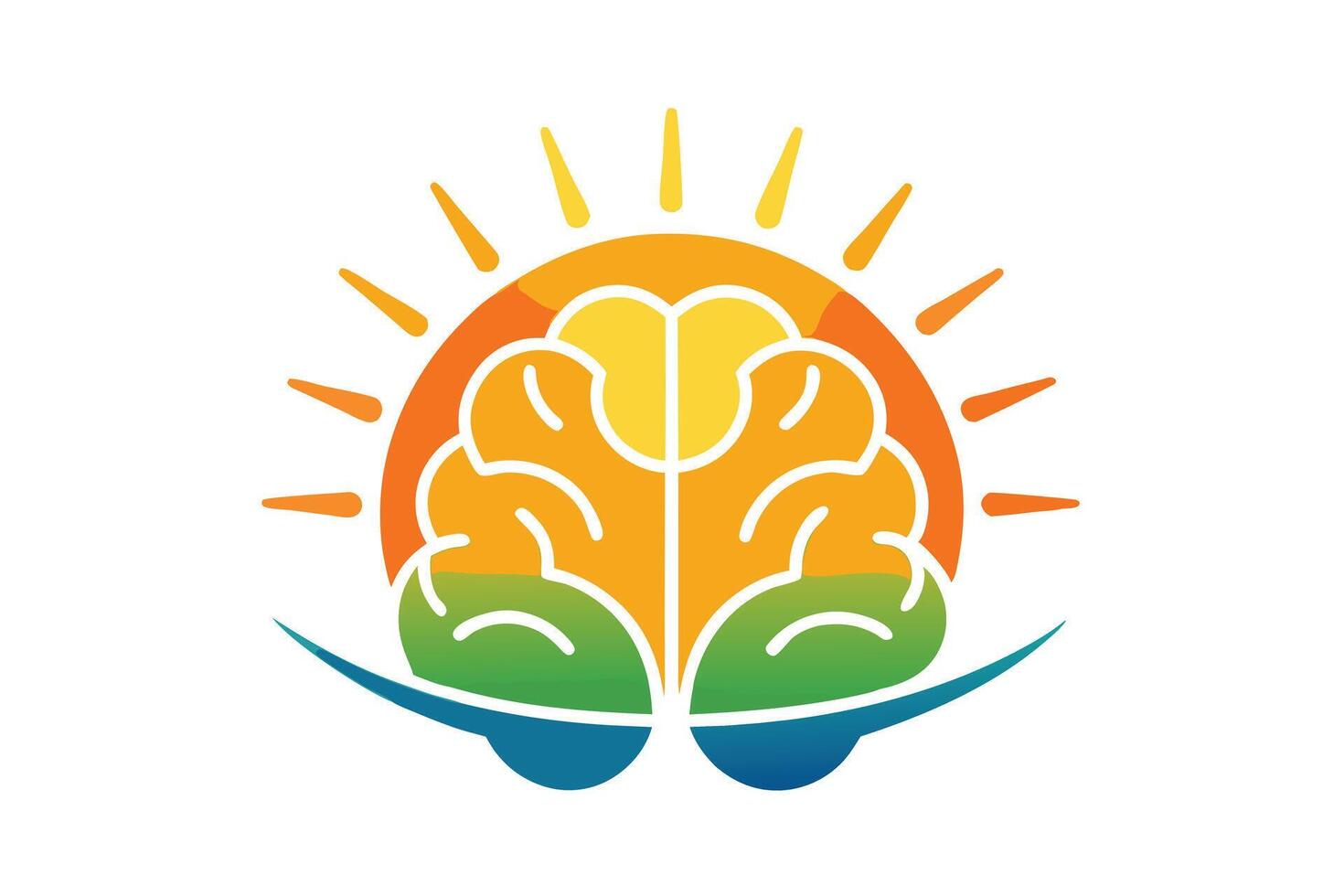 Stylized Brain Icon with Radiating Sun Shape Isolated on White Background vector