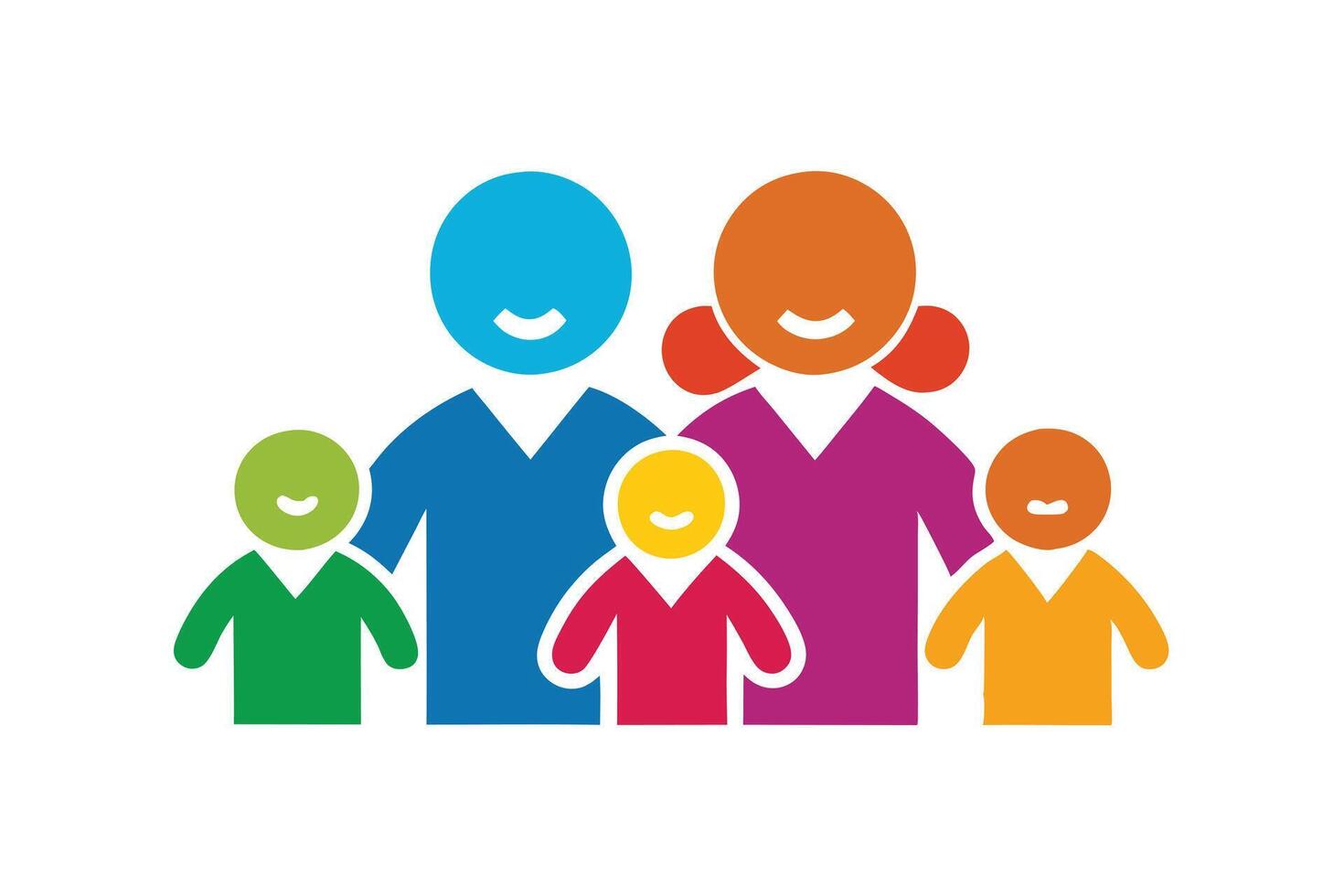 Vibrant Pictogram Family with Two Parents and Three Children on White Background vector