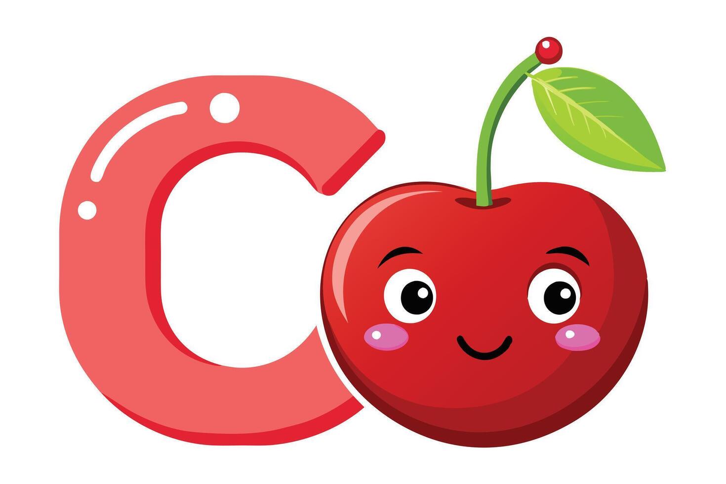 Cartoon Letter C with Red Cherry Fruit Isolated on White Background Design vector