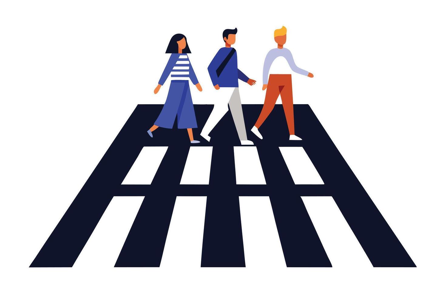 People on Crosswalk with White Stripes and Dark Blue Asphalt on White Background vector