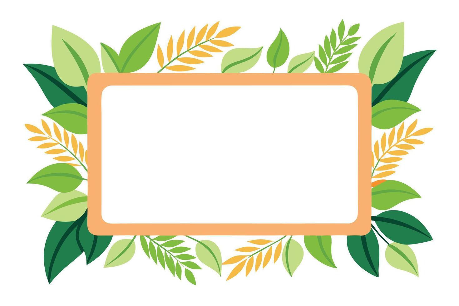 Rectangular with vibrant green foliage, golden leaves on a white background vector