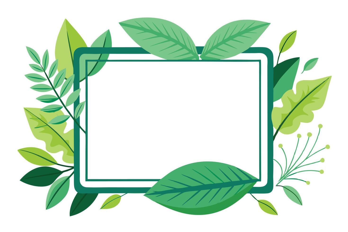 Green Leaf with White Backdrop, Border with Foliage Decoration vector
