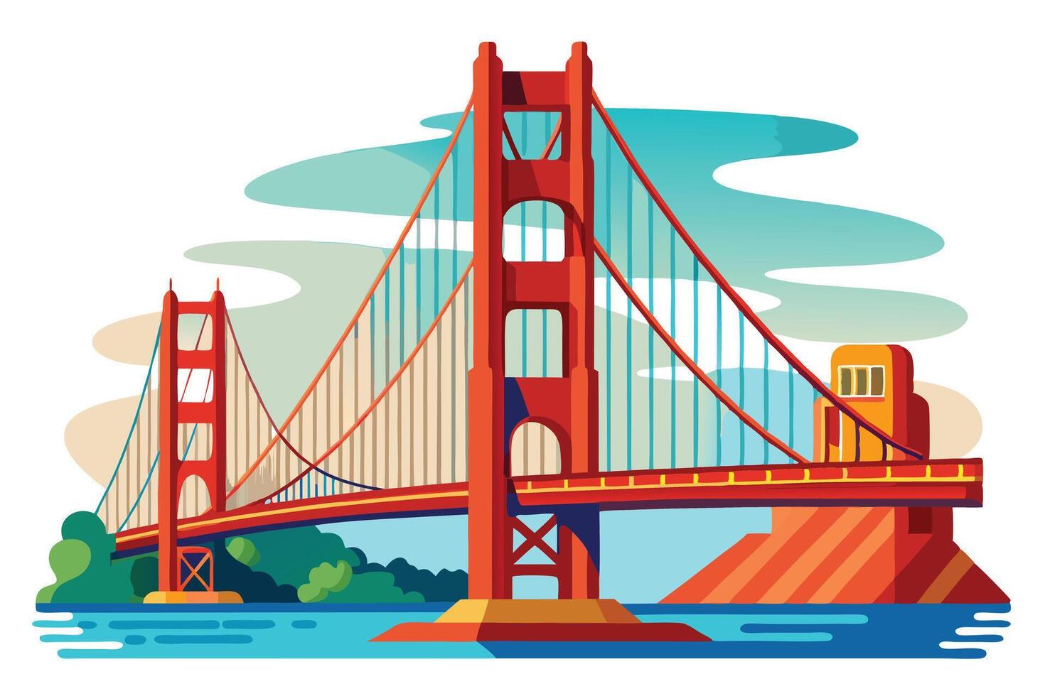 Golden Gate Bridge Isolated on White with Cartoon Style Red Bridge vector