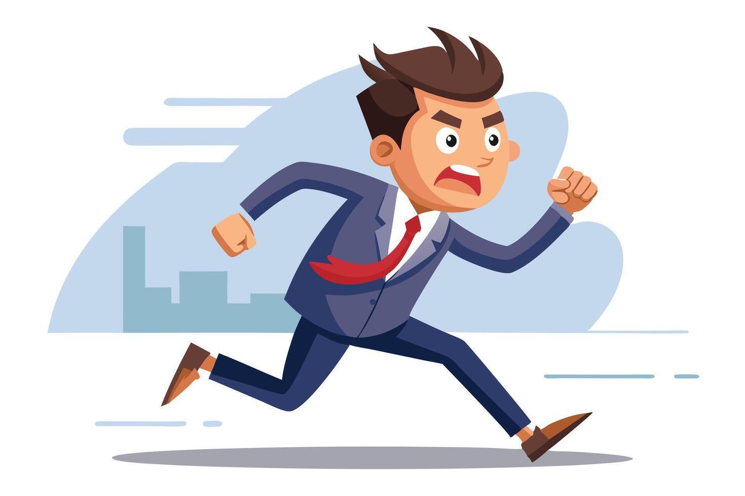 Cartoon Businessman Running Scared in Blue Suit and Red Tie on White Background vector