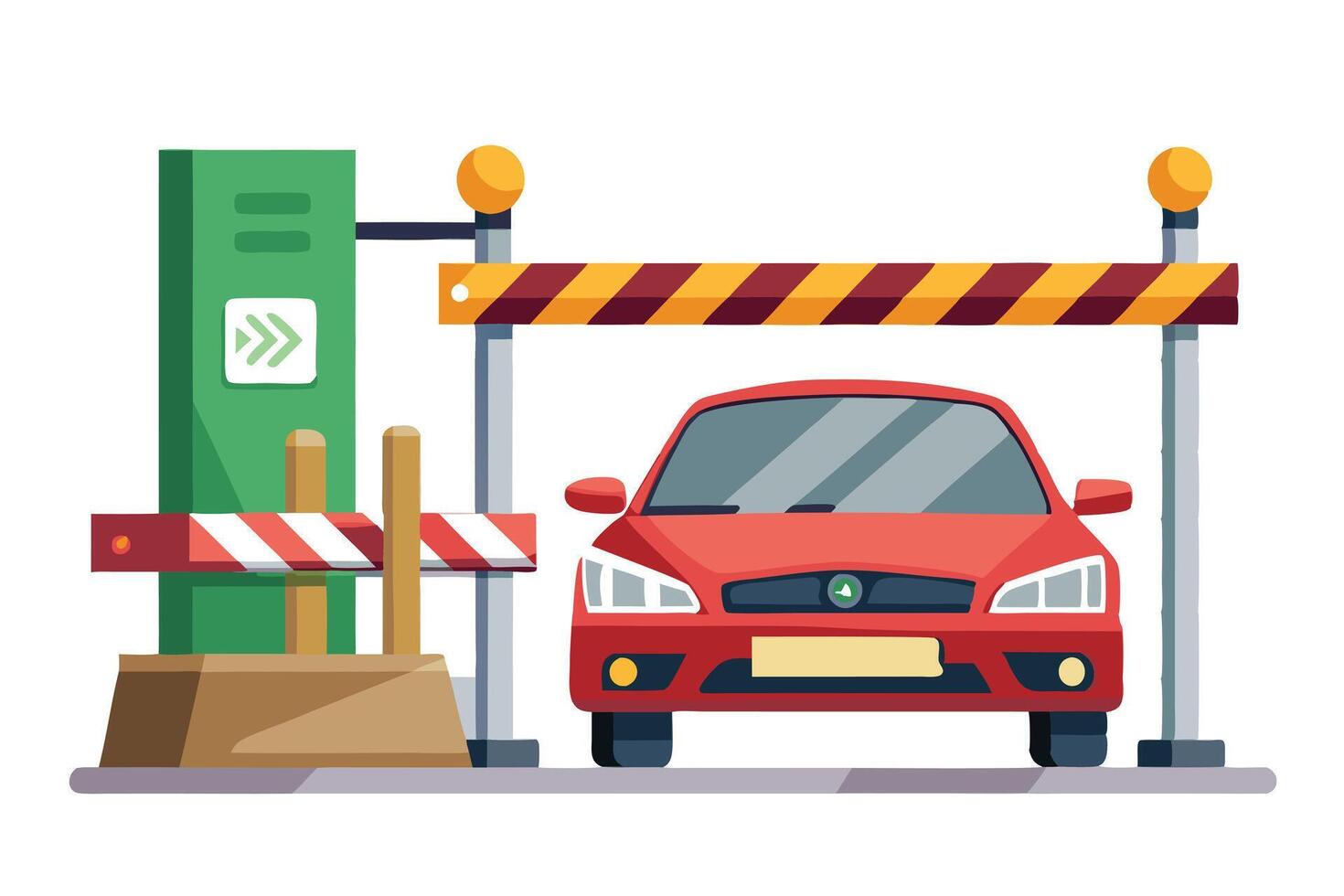 Red Car Approaching Stripe Barrier Gate on White Background Flat vector