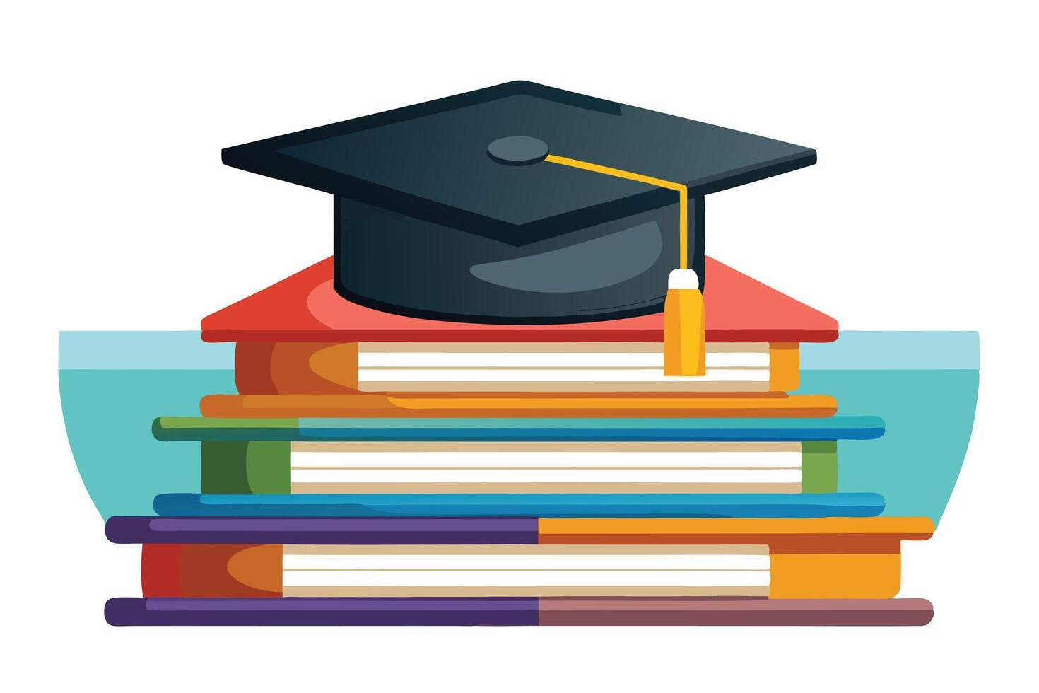 Stack of Books with Graduation Cap Colorful Flat Design vector