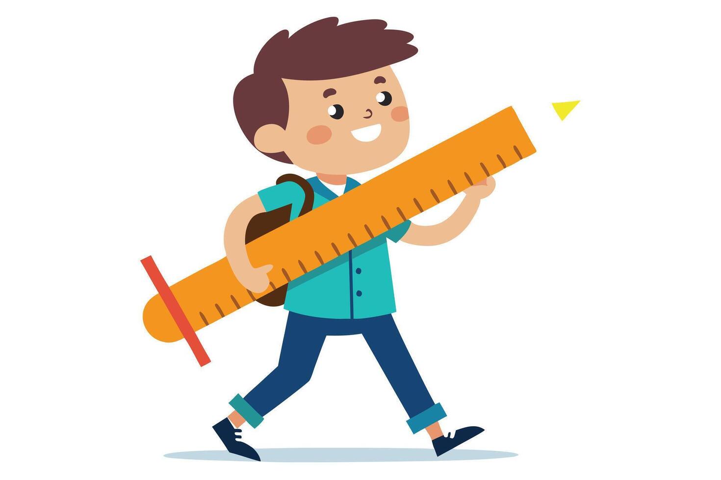 Cartoon Schoolboy with Backpack Carries Oversized Pencil on White Background vector