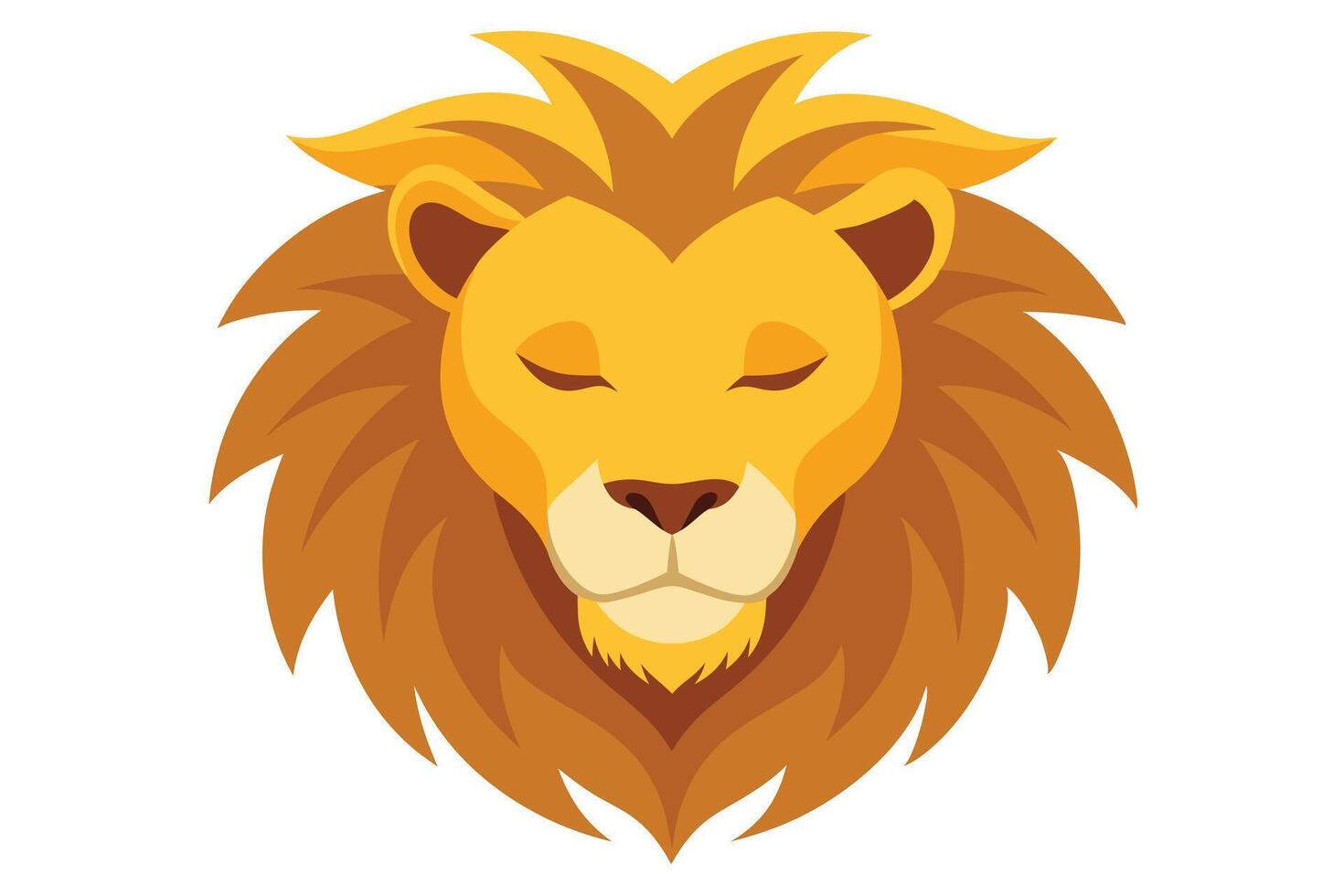 Cute Lion Head with Brown Mane on White Background, Animal, Cartoon vector