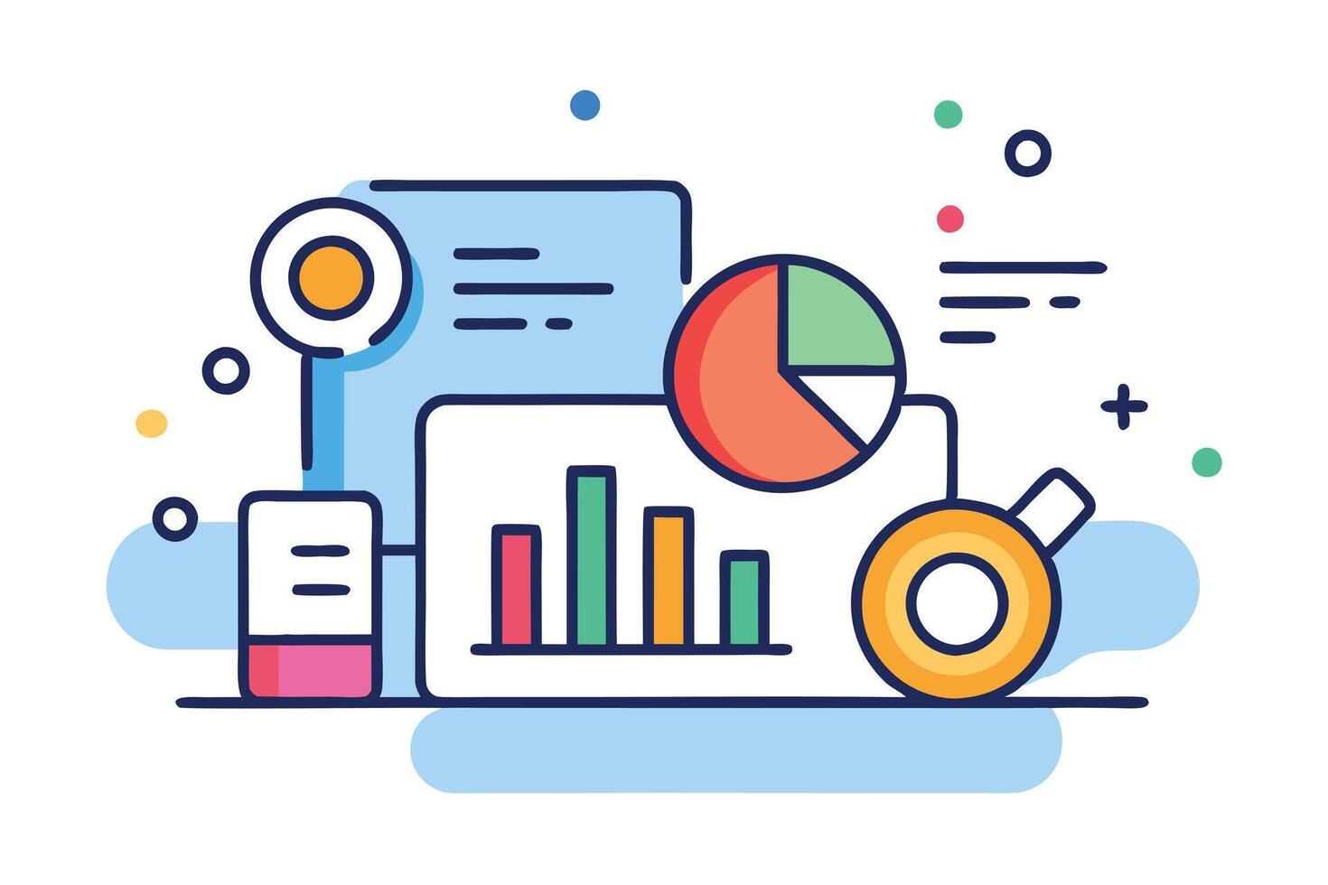 Flat Colorful Data Charts and Graphs, Bar, Pie, and Elements on White Background vector