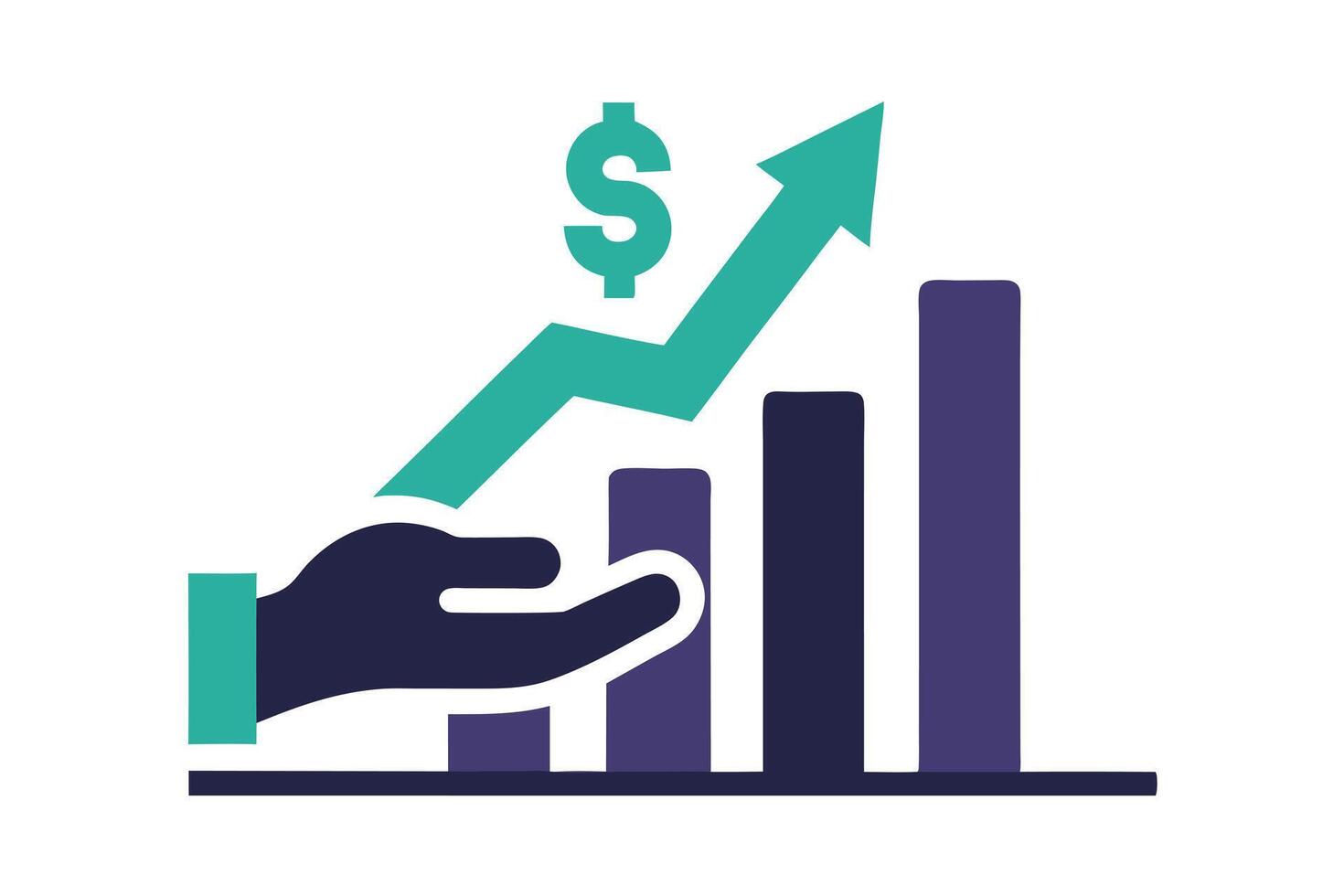 Business Graph with Dollar Sign and Rising Arrow, Supported by Hand in Flat Design vector