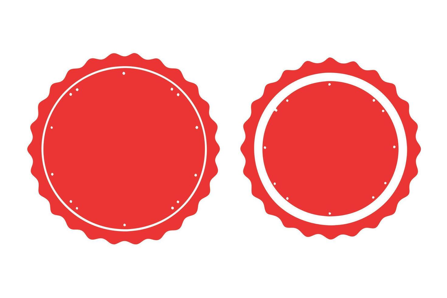 Two Red Decorative Label Graphics on White Background, Round, Scalloped vector