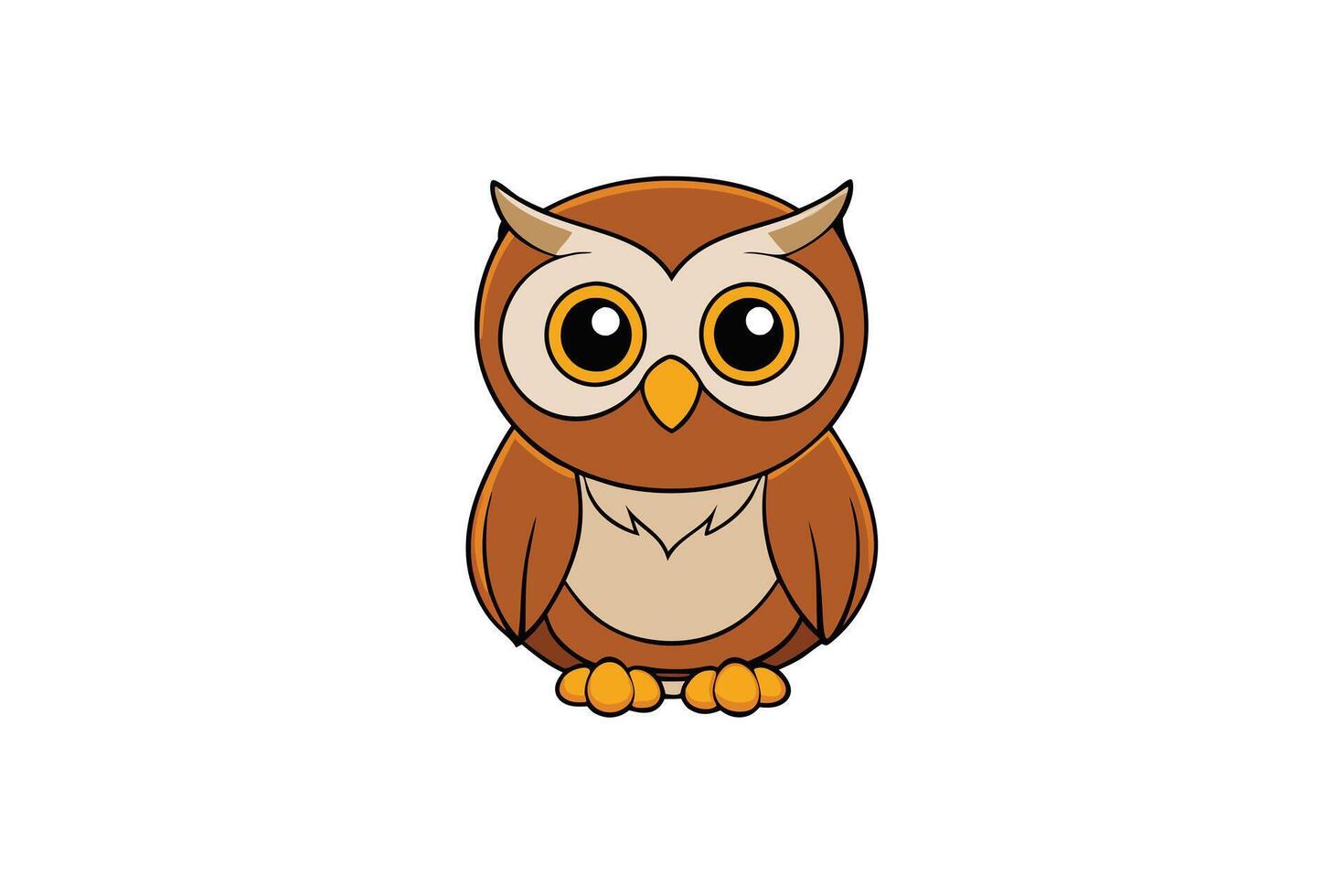 Cartoon Owl , Funny Bird with Brown Plumage, Round Body on White vector