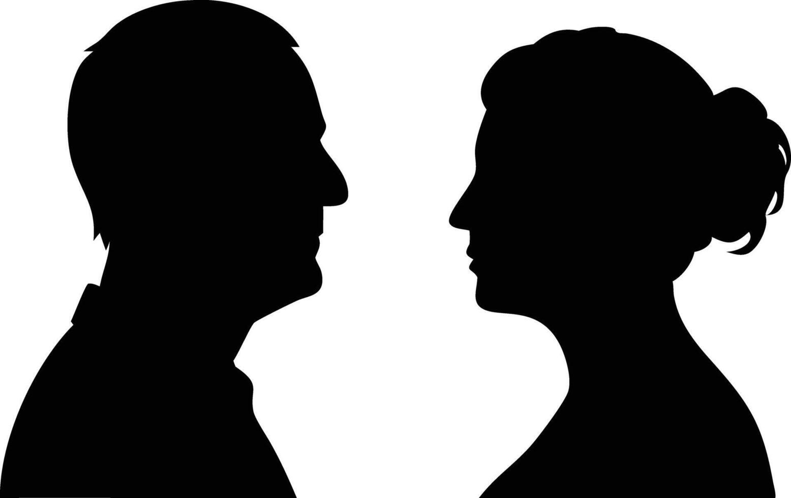 Silhouetted Profile Couple Design, Old Man and Woman, Romantic Minimal Isolated Design vector