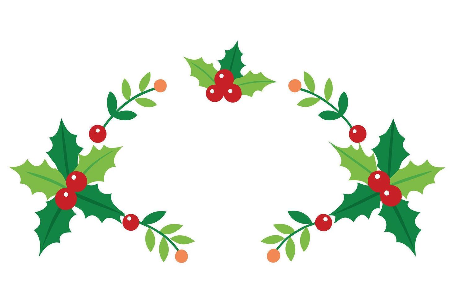 Christmas Holly Leaves and Berries Wreath on White Background vector