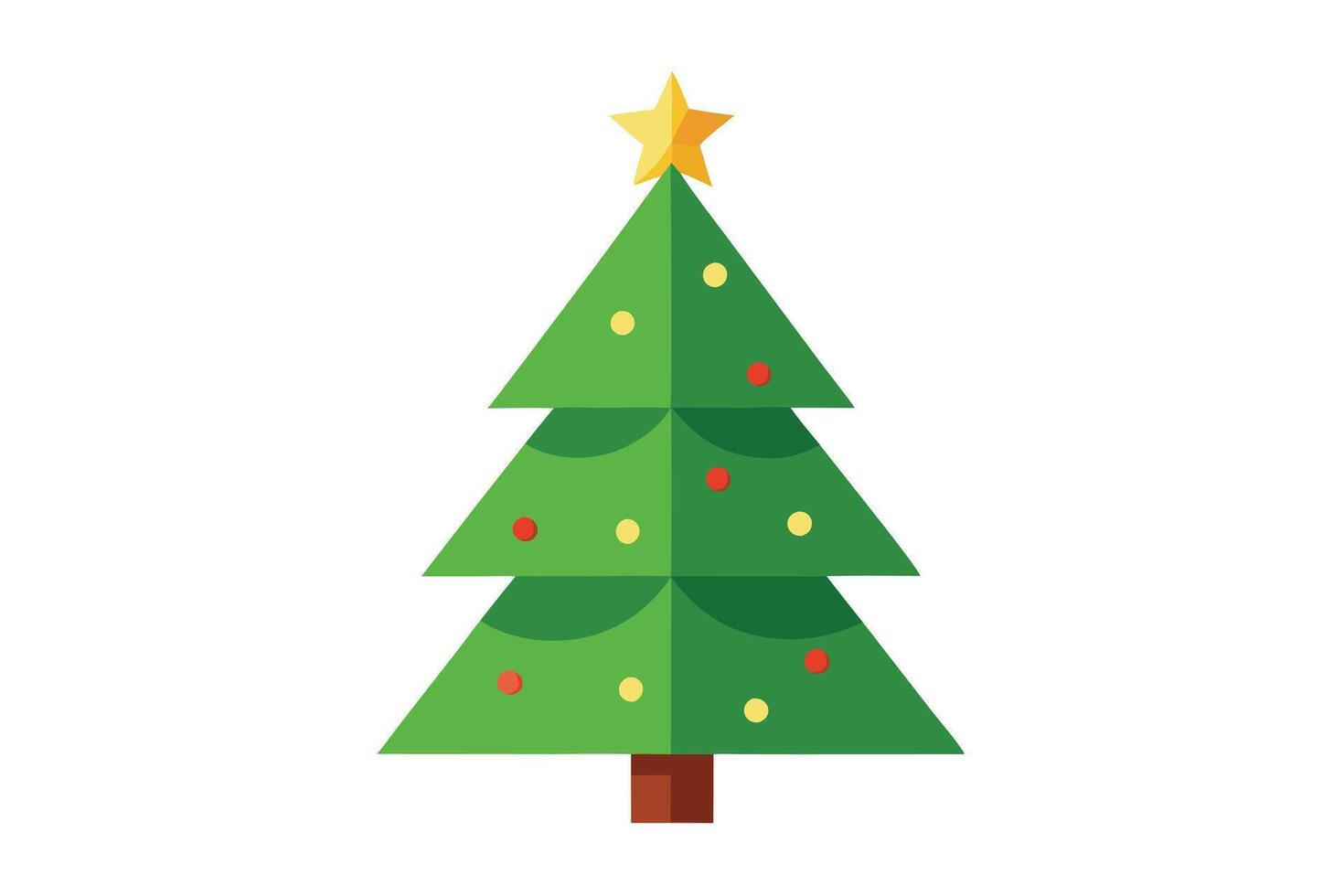 Minimalist Green Christmas Tree with Star and Ornaments on White Background vector