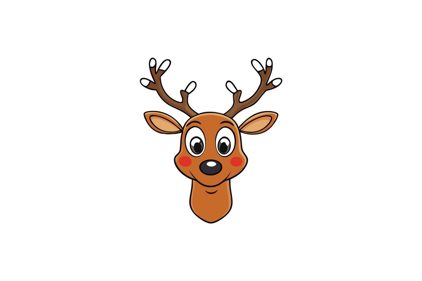 Cute Cartoon Reindeer with Big Eyes, Red Nose, Brown Antlers, and Smiling Face vector