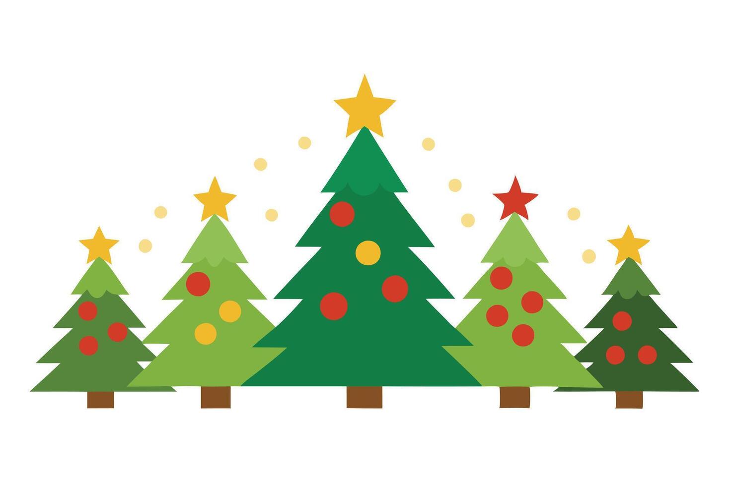 Festive Cartoon Christmas Trees with Stars and Ornaments on White Background vector