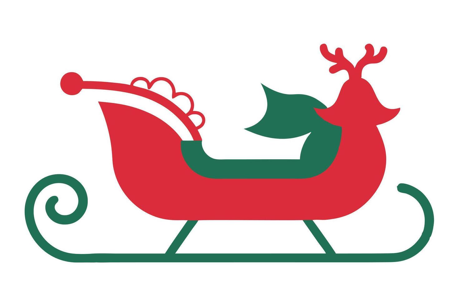 Red Reindeer Sleigh Holiday with Green Accents on a White Background vector
