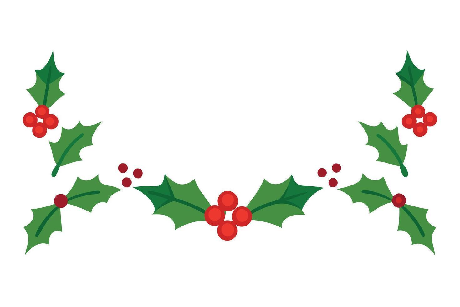 Holly Berry Sprigs Festive Garland on White Background vector