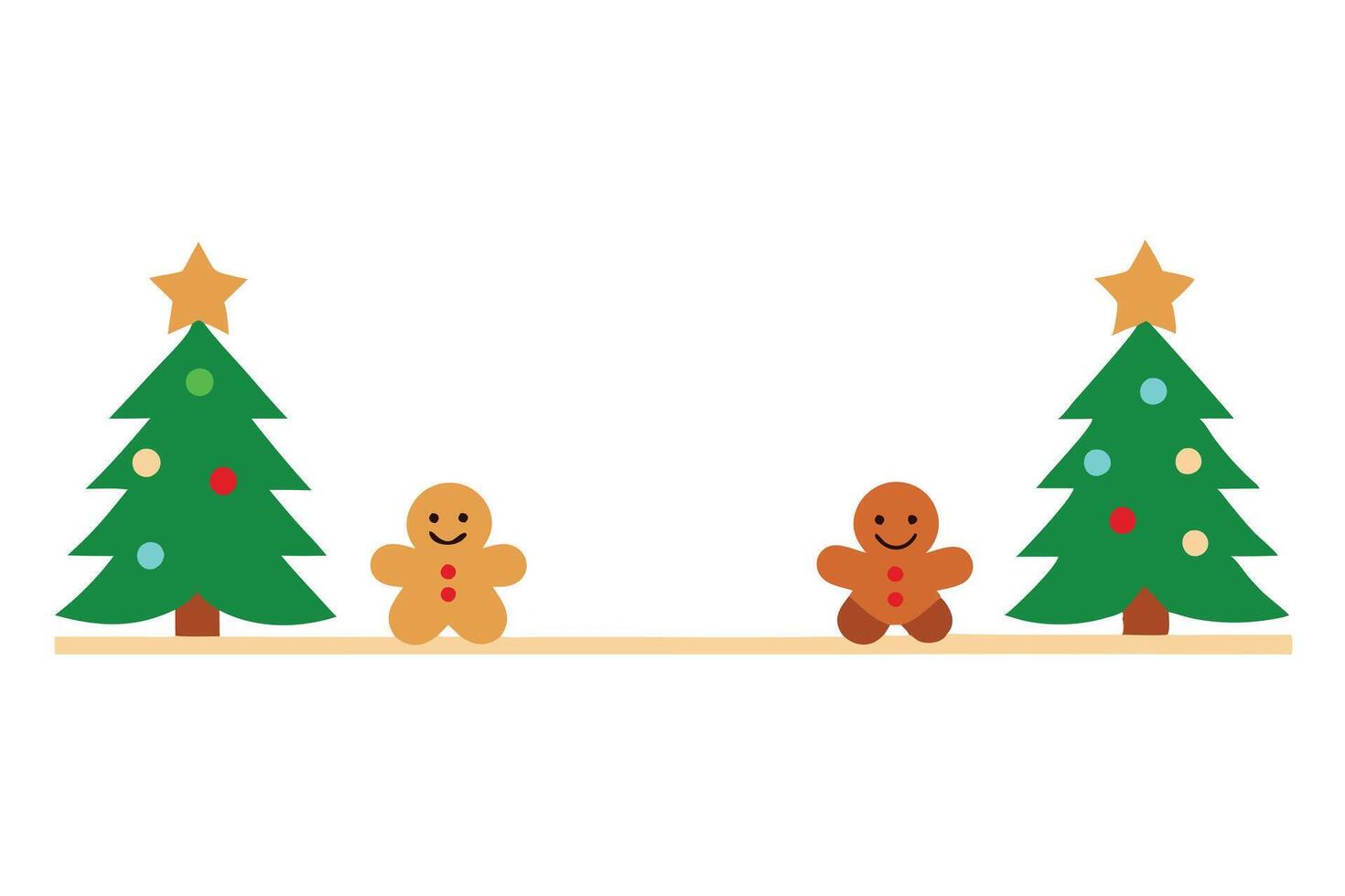 Christmas trees with star and gingerbread man on a shelf, white background vector